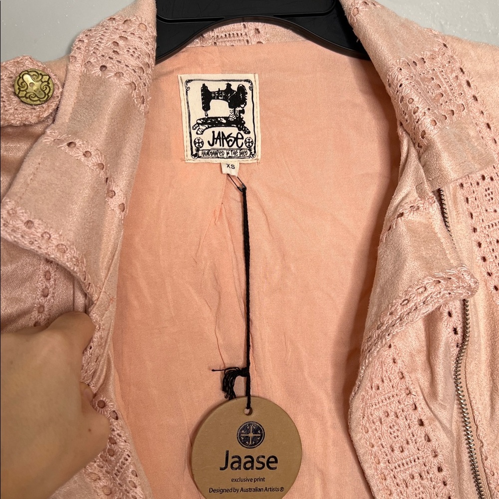 Jaase Jodi Jacket Blush Pink Eyelet Moto suede Western Boho Cropped Lace NEW - Picture 5 of 6